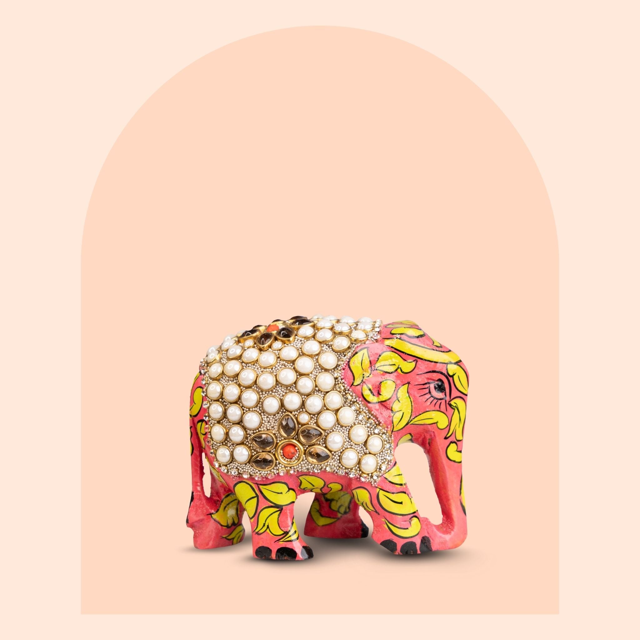 Artisan Painted Elephant with Traditional Pearl Work