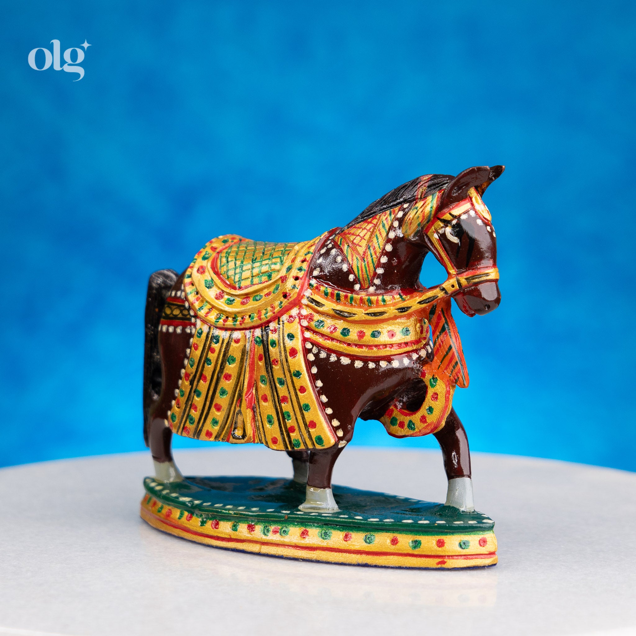 Hand-Painted Dark Wood Horse Figurine