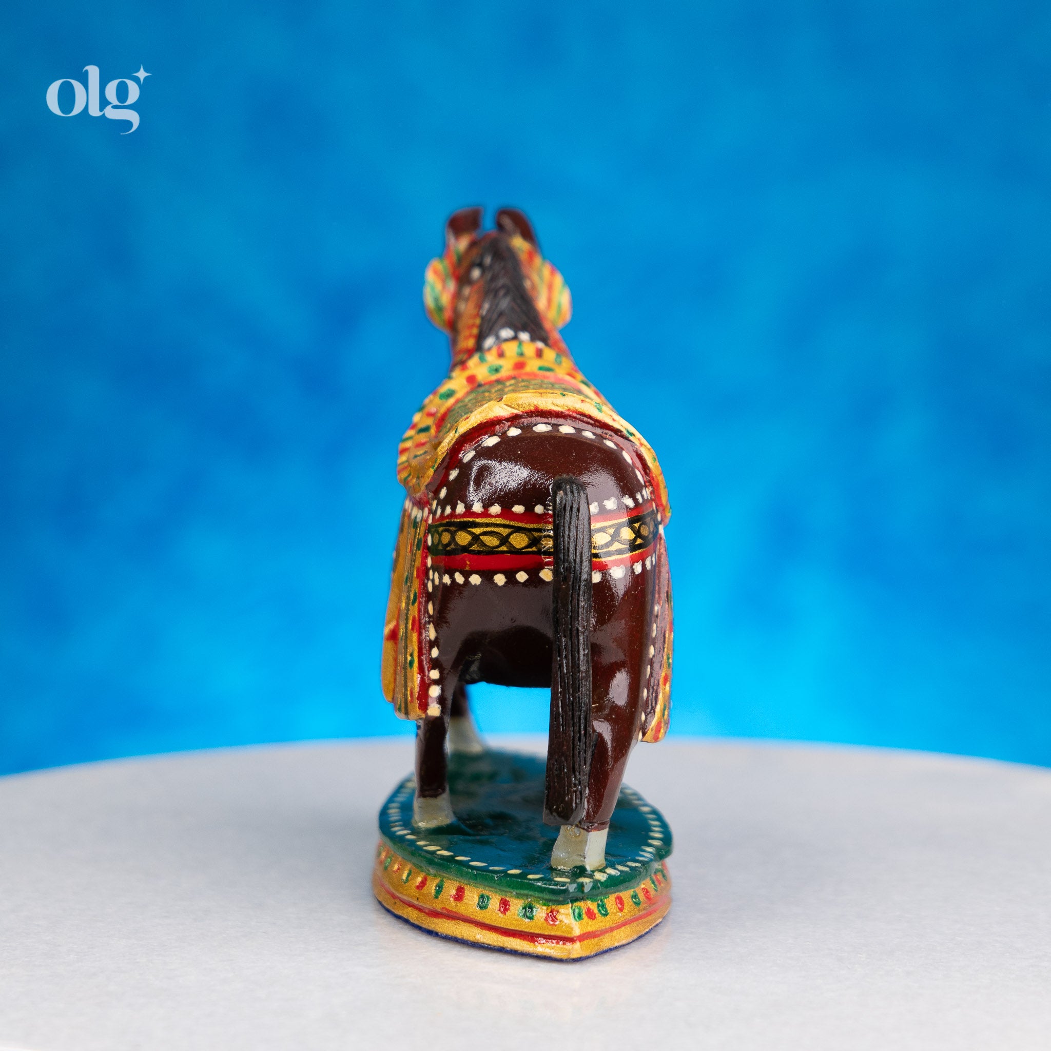 Hand-Painted Dark Wood Horse Figurine