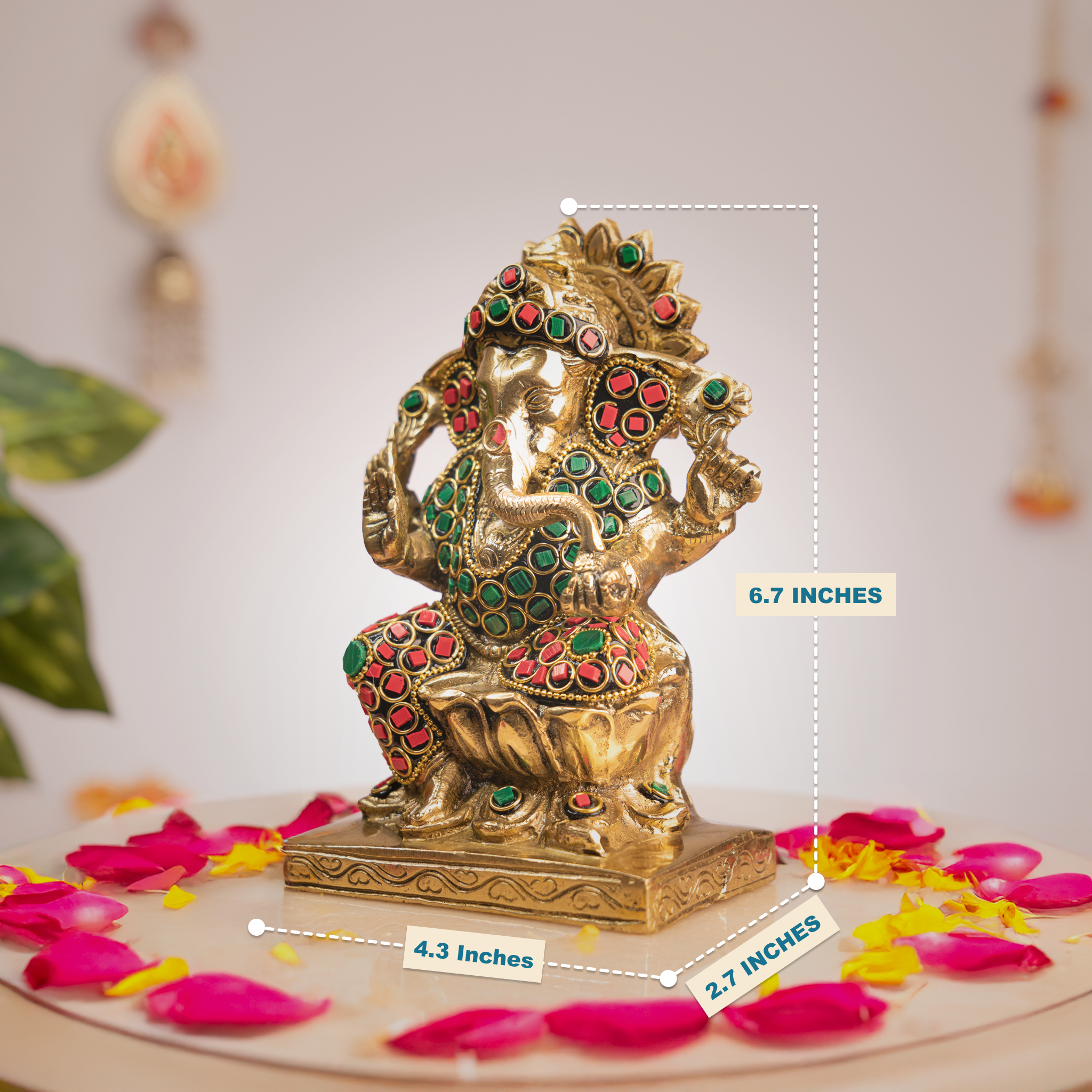 7 Inch Ganesha Idol with Meenakari Stones
