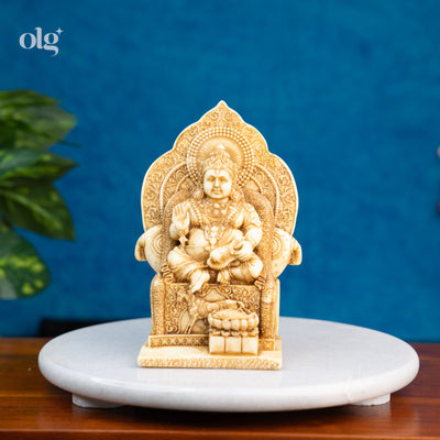 Cultured marble Lord Kuber idol, antique ivory finish, god of wealth