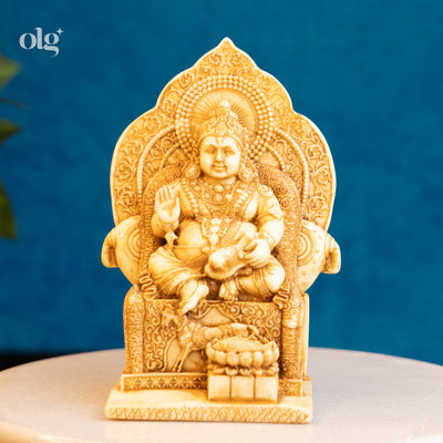 Cultured marble Lord Kuber idol, antique ivory finish, god of wealth
