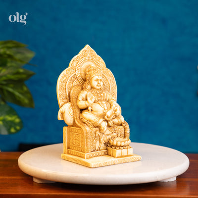 Cultured marble Lord Kuber idol, antique ivory finish, god of wealth