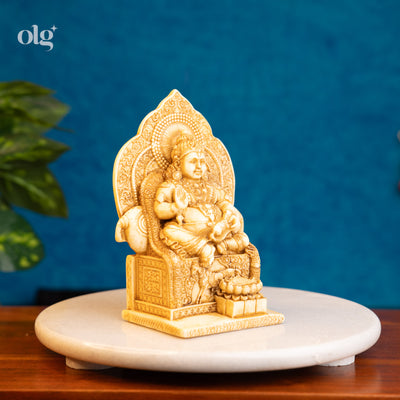 Cultured marble Lord Kuber idol, antique ivory finish, god of wealth
