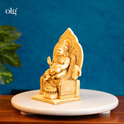 Cultured marble Lord Kuber idol, antique ivory finish, god of wealth