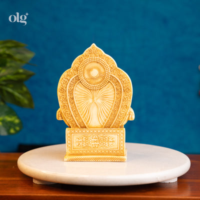 Cultured marble Lord Kuber idol, antique ivory finish, god of wealth