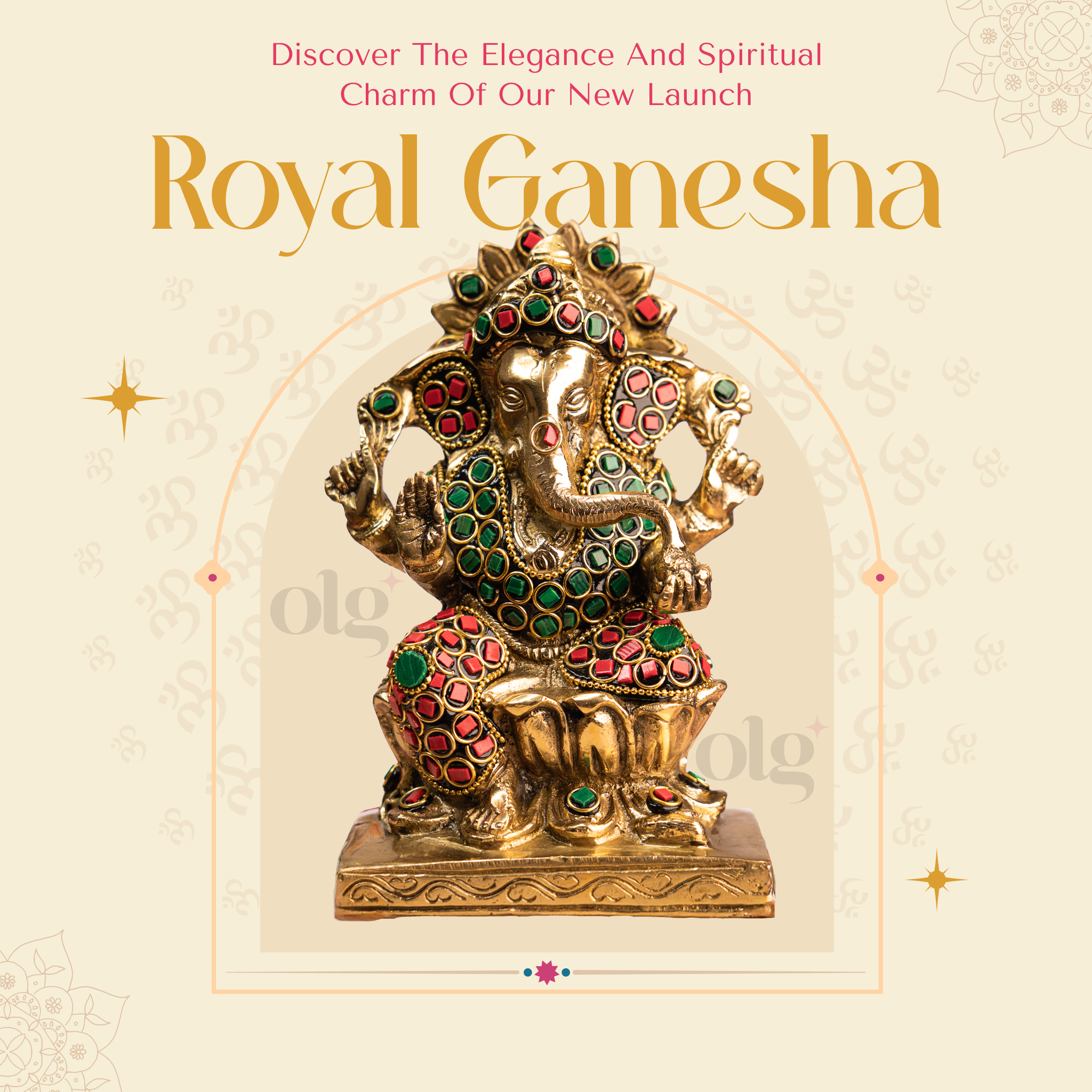 Brass Lord Ganesha with Gemstones (7 Inch)