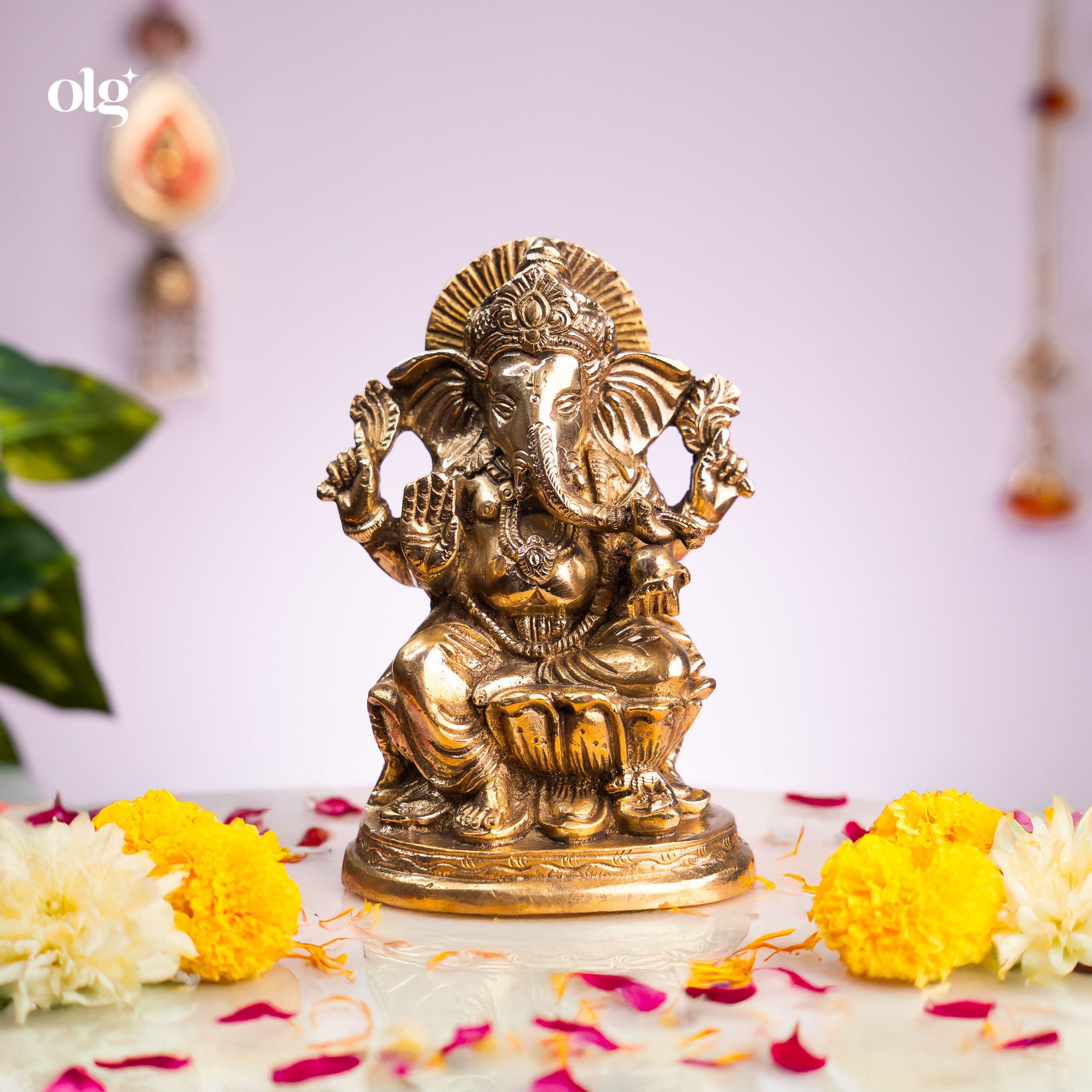 Antique Brass Ganesha Murti 7 Inch