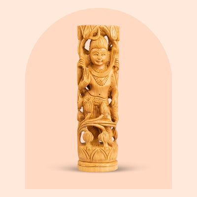 Hand-carved standing wooden Shiva idol, 8 inch