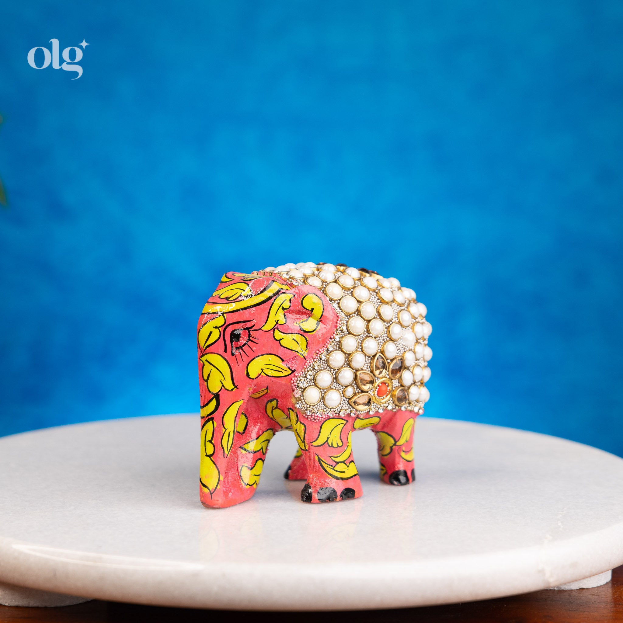 Artisan Painted Elephant with Traditional Pearl Work