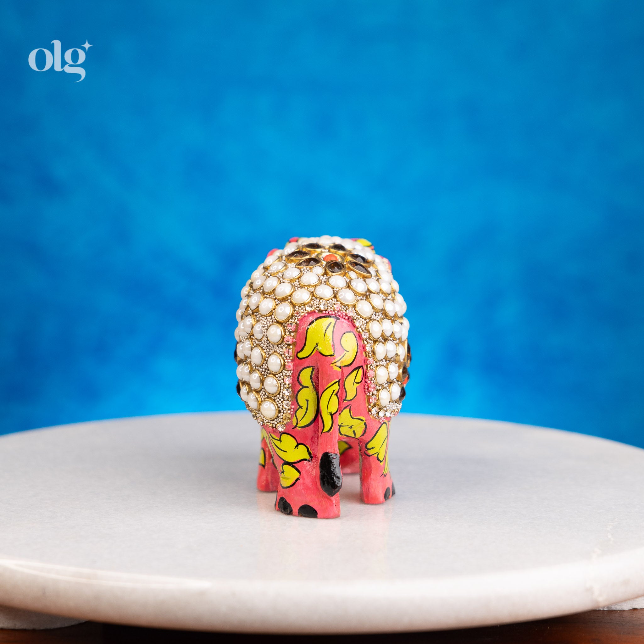 Artisan Painted Elephant with Traditional Pearl Work