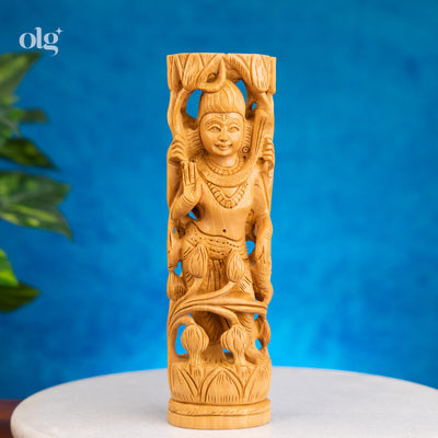 Hand-carved standing wooden Shiva idol, 8 inch