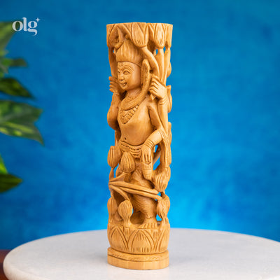 Hand-carved standing wooden Shiva idol, 8 inch