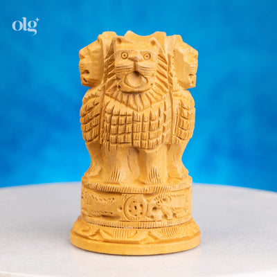 Wooden Ashoka Pillar pen stand, 4 inch, handcrafted