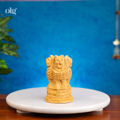 Wooden Ashoka Pillar pen stand, 4 inch, handcrafted
