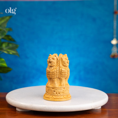 Wooden Ashoka Pillar pen stand, 4 inch, handcrafted