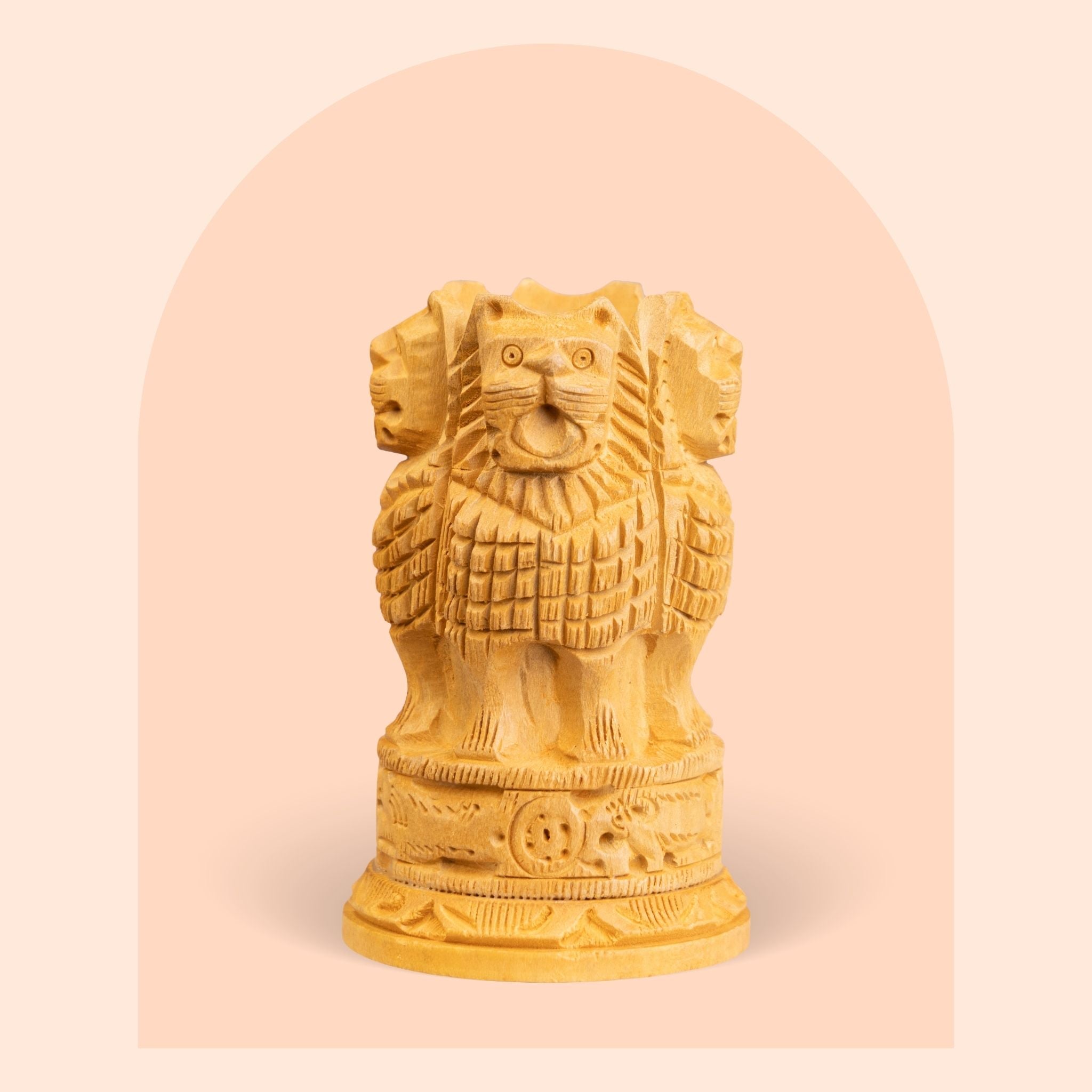 Authentic Wooden Ashoka Pillar Pen Stand (4 Inch)