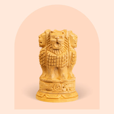Wooden Ashoka Pillar pen stand, 4 inch, handcrafted
