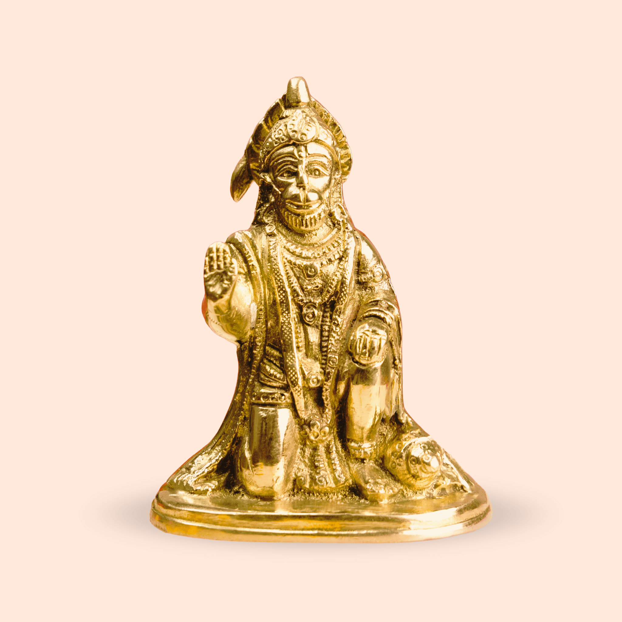 Brass Hanumanji Idol Kneeling in Abhaya Mudra (4.7 Inch)