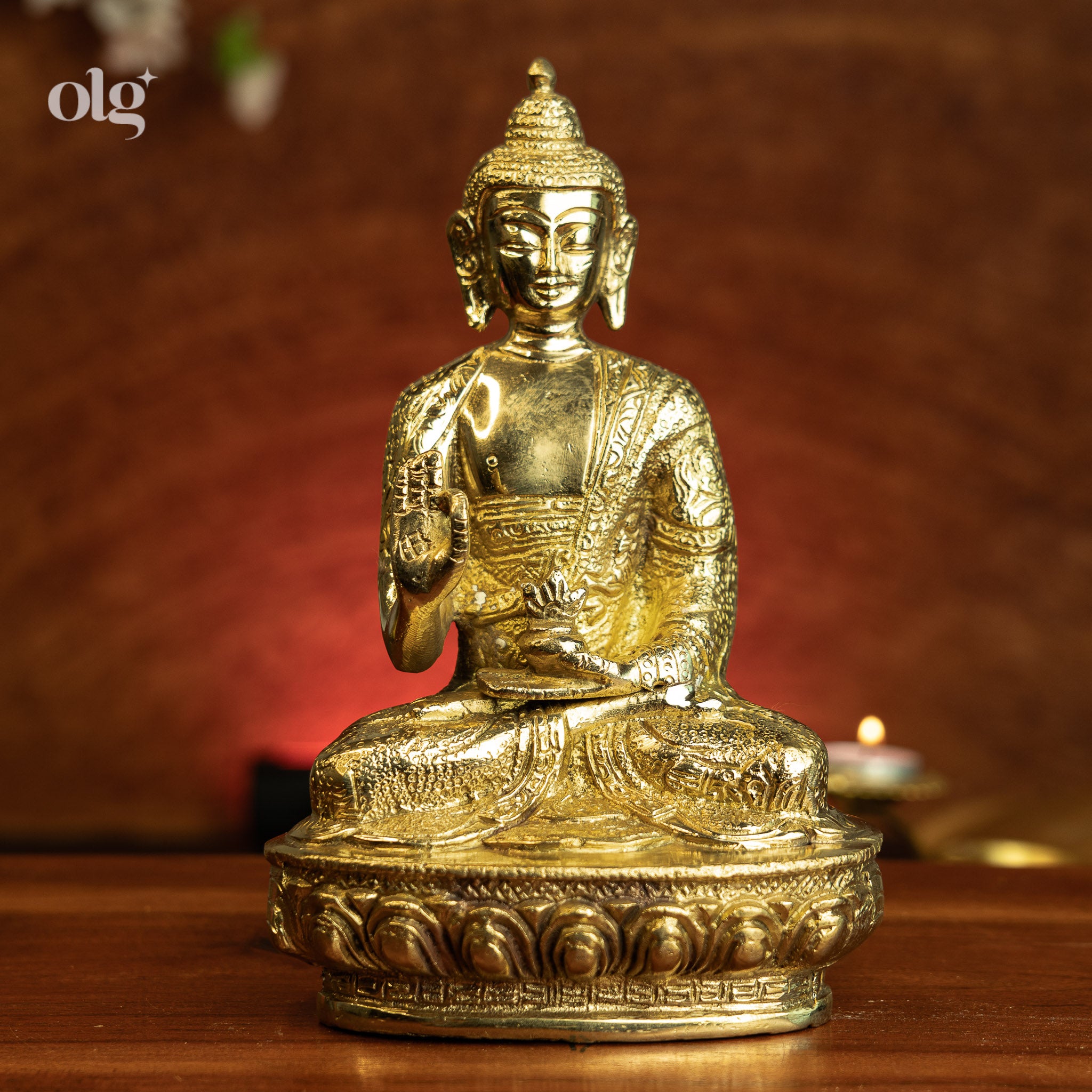 Brass Blessing Buddha Statue | Lotus Base