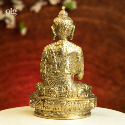Brass Blessing Buddha statue on lotus base, handcrafted