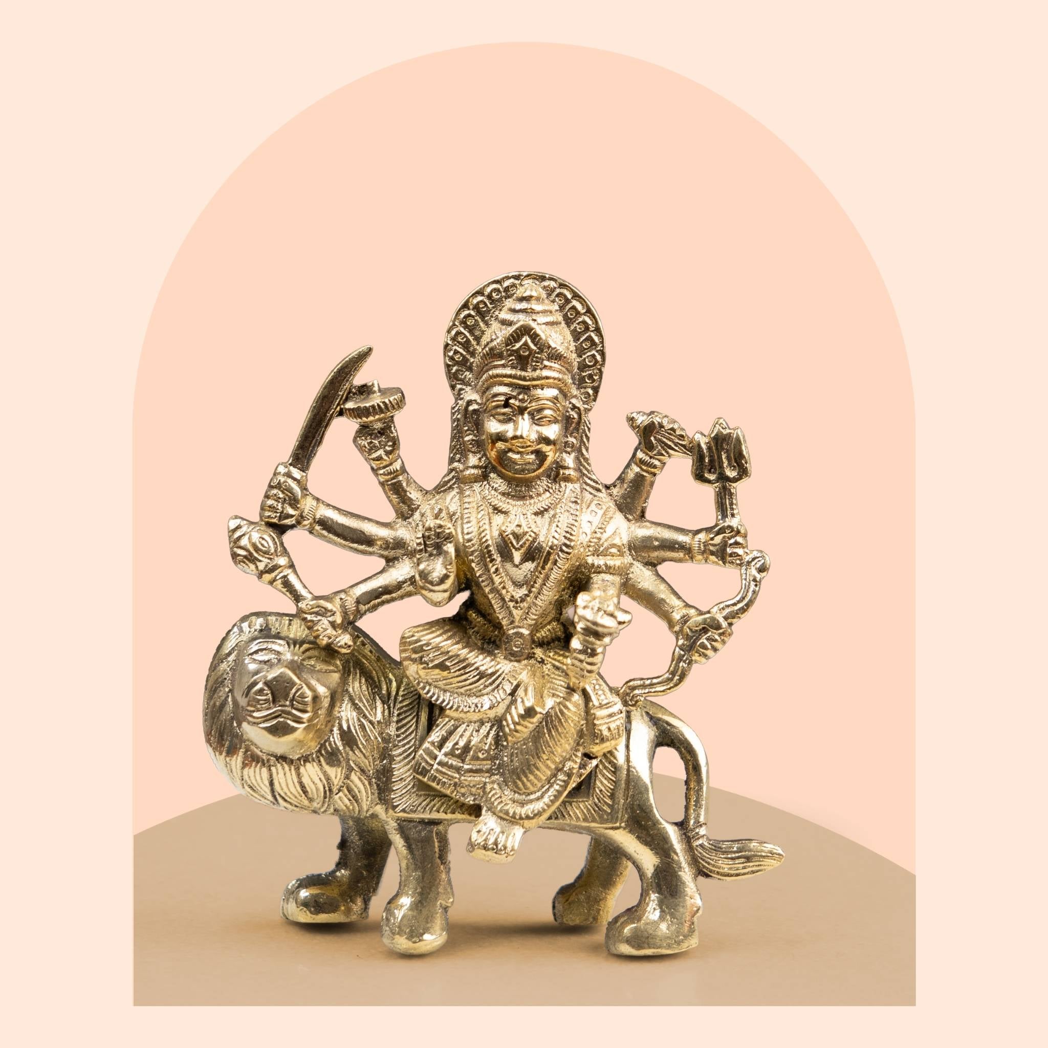 Brass Durga Mata Statue Sitting on Lion (4 Inch)