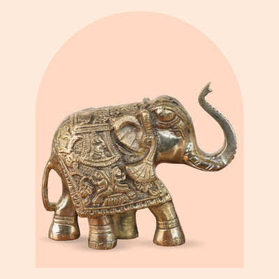 Handcrafted brass elephant figurine, trunk up, 3.5 inch