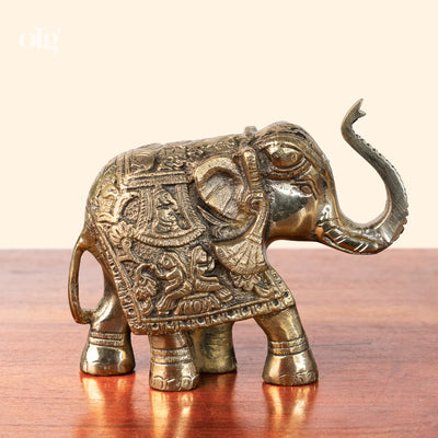 Handcrafted brass elephant figurine, trunk up, 3.5 inch