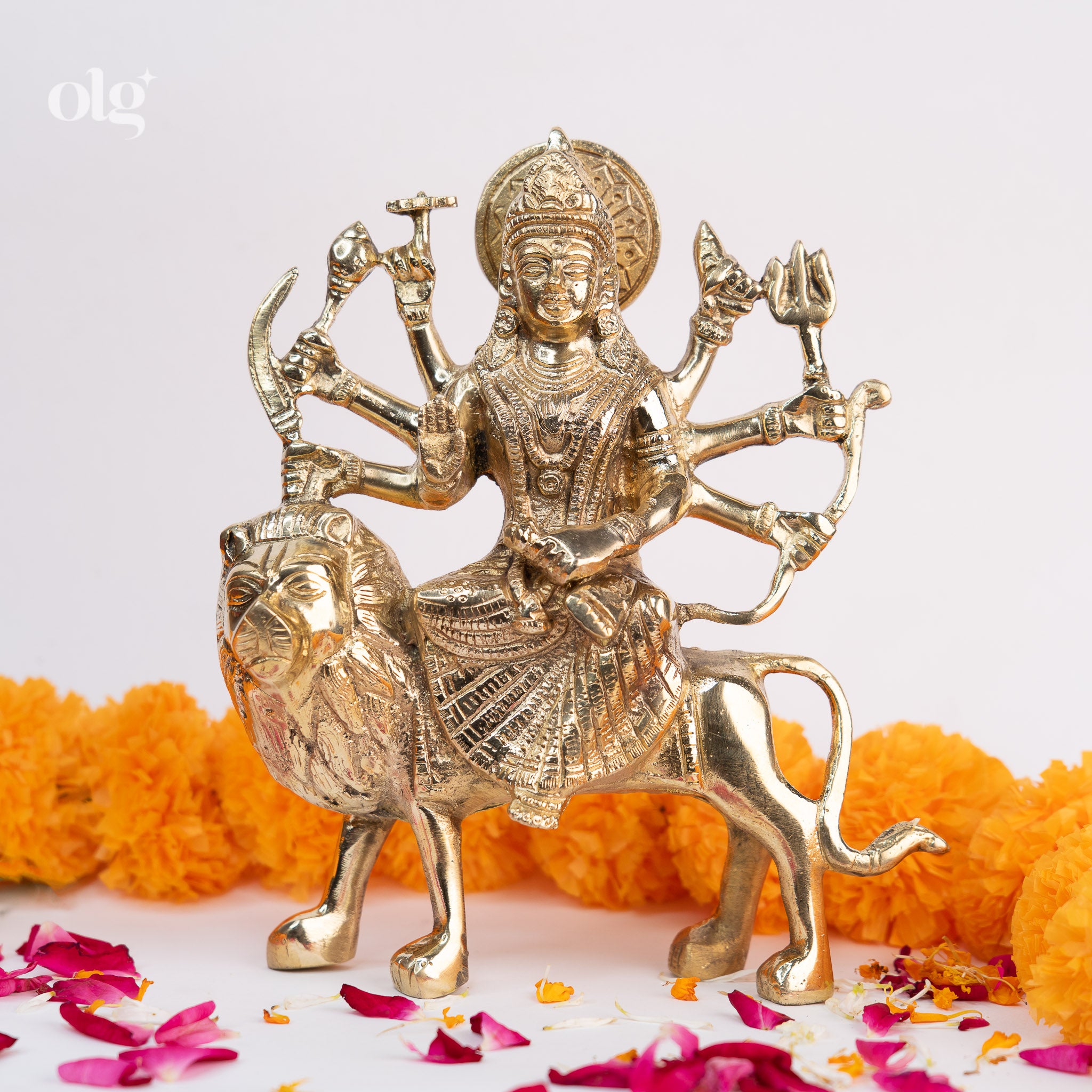 Brass Goddess Durga Idol on Lion (7 Inch)