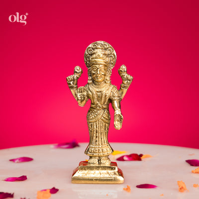 Brass standing Goddess Lakshmi idol, 4 inch, handcrafted murti
