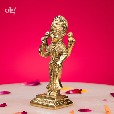 Brass standing Goddess Lakshmi idol, 4 inch, handcrafted murti