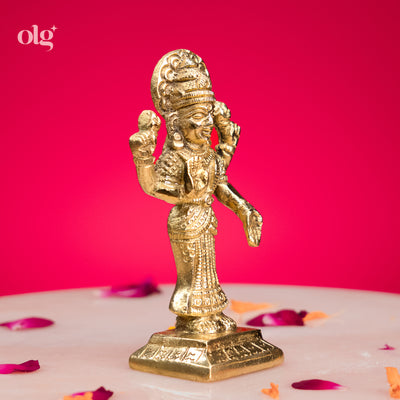 Brass standing Goddess Lakshmi idol, 4 inch, handcrafted murti