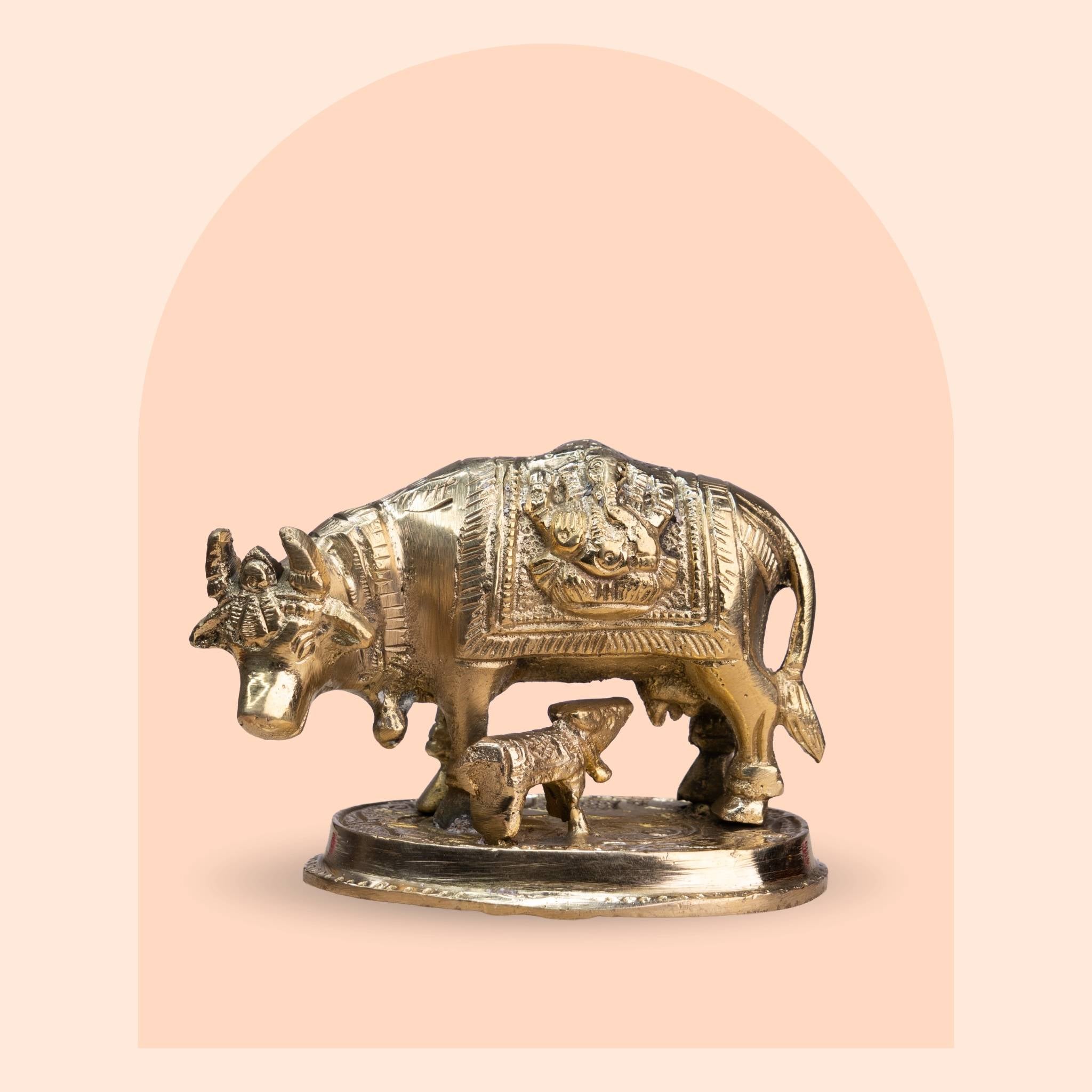 Handcrafted Brass Kamdhenu Cow & Calf for Vastu & Good Luck