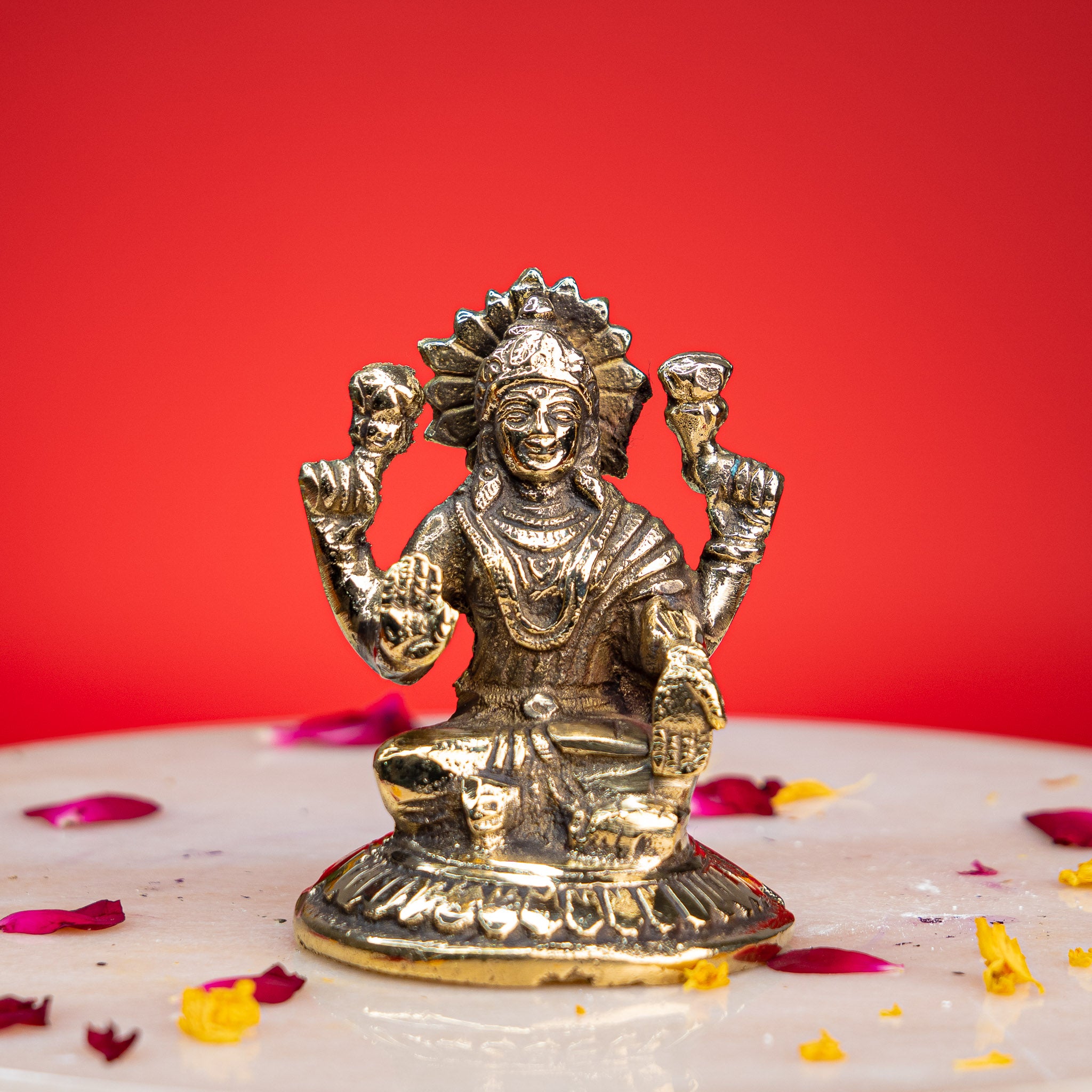 Premium Brass Sitting Goddess Lakshmi Idol (4 Inch)