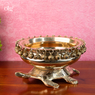Brass turtle-base urli bowl for Vastu and home decor, 9 inch