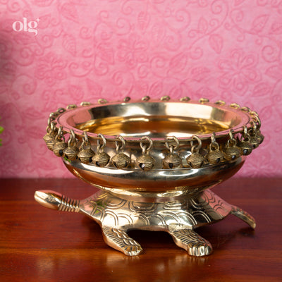 Brass turtle-base urli bowl for Vastu and home decor, 9 inch