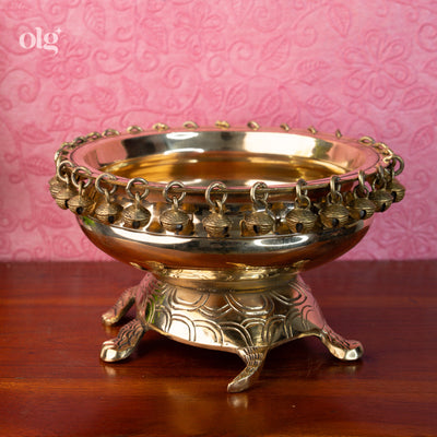 Brass turtle-base urli bowl for Vastu and home decor, 9 inch