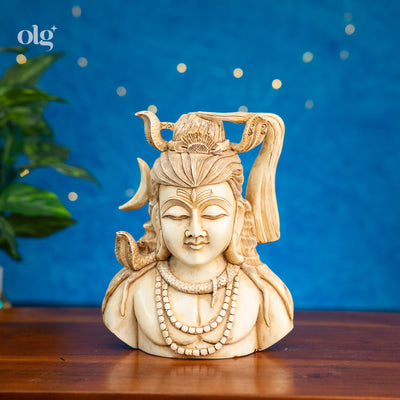 Cultured marble Shiva bust, antique ivory finish