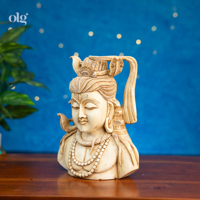 Cultured marble Shiva bust, antique ivory finish