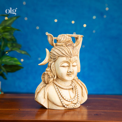 Cultured marble Shiva bust, antique ivory finish