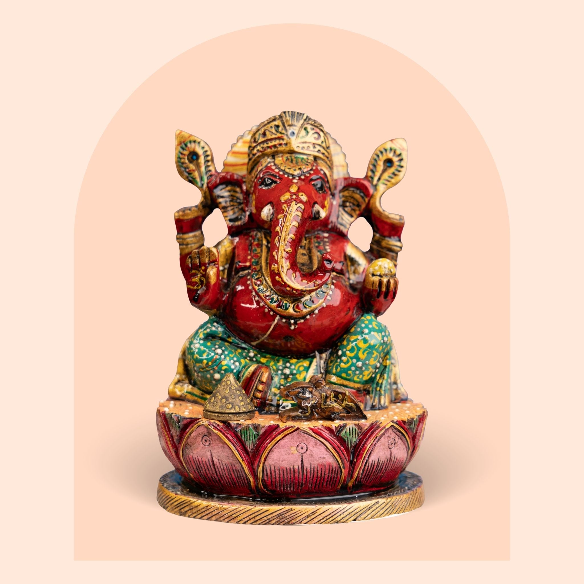 Hand-Painted Colorful Lord Ganesha on Lotus Base (6 Inch)