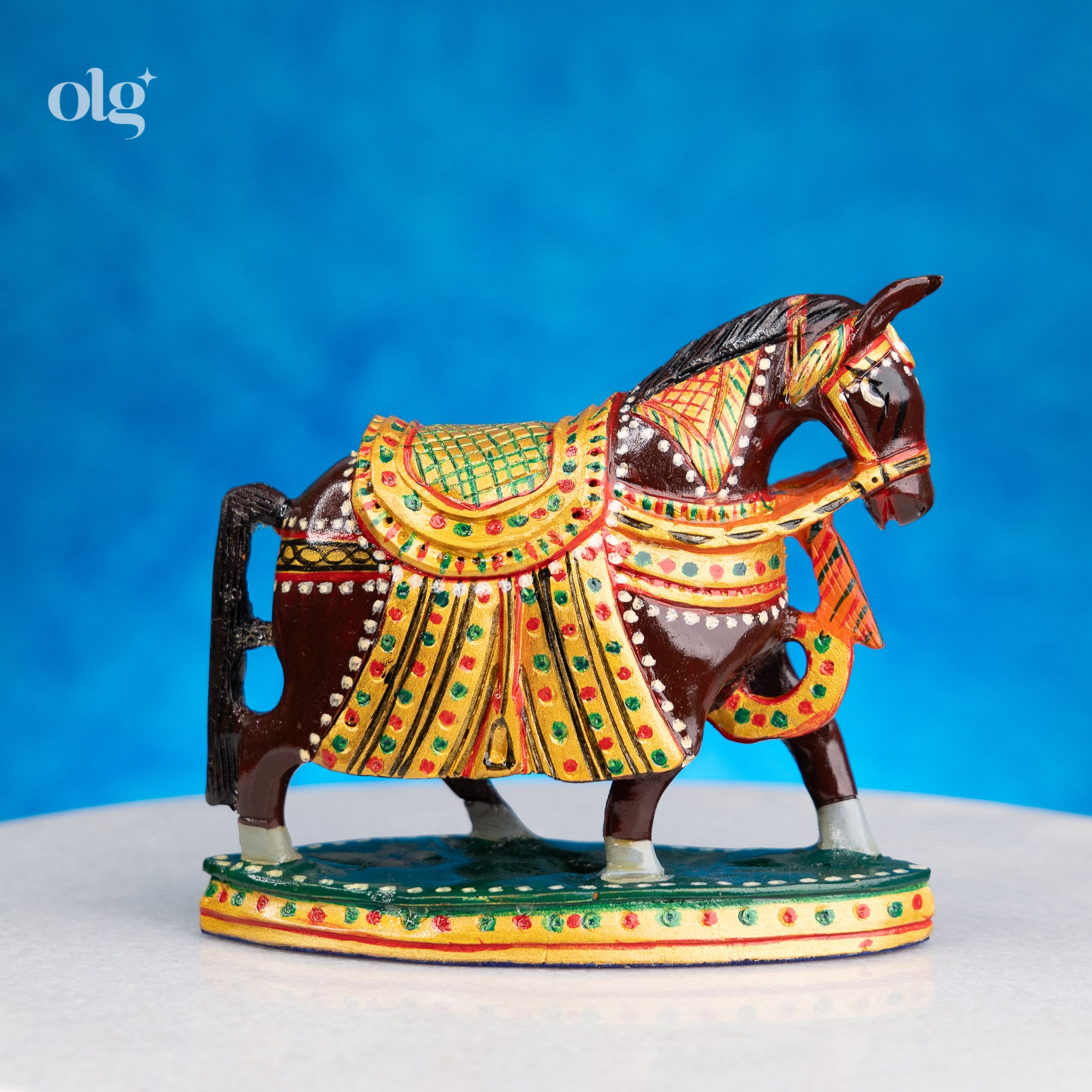 Hand-Painted Dark Wood Horse Figurine