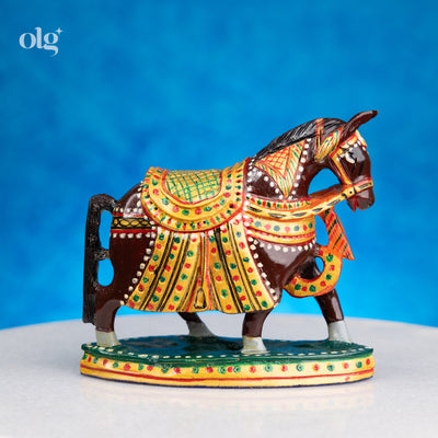 Hand-painted dark wood horse figurine