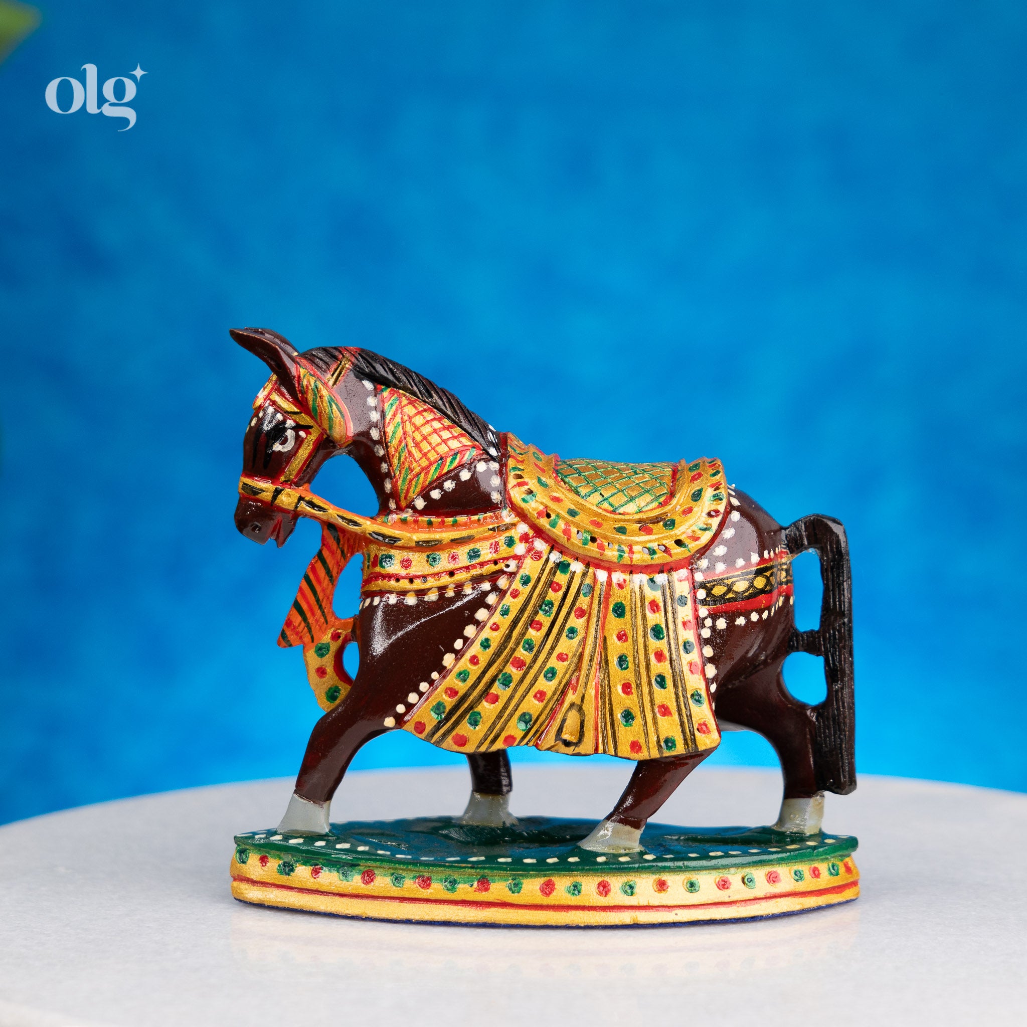 Hand-Painted Dark Wood Horse Figurine