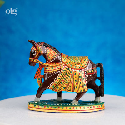 Hand-painted dark wood horse figurine