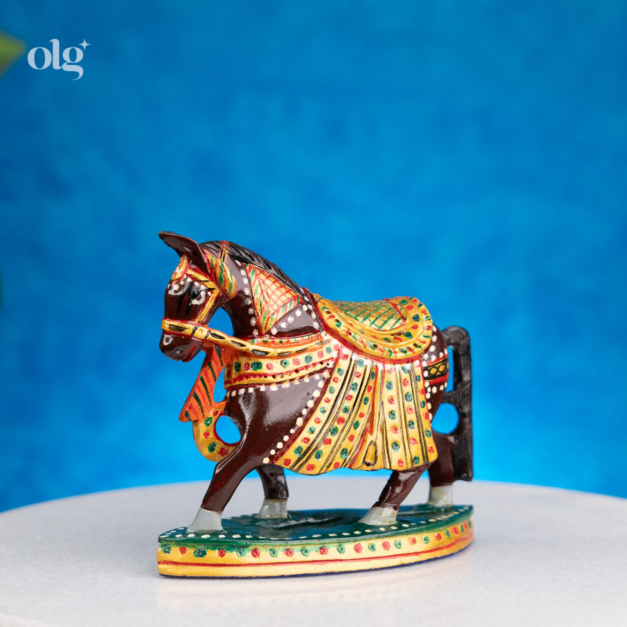Hand-Painted Dark Wood Horse Figurine