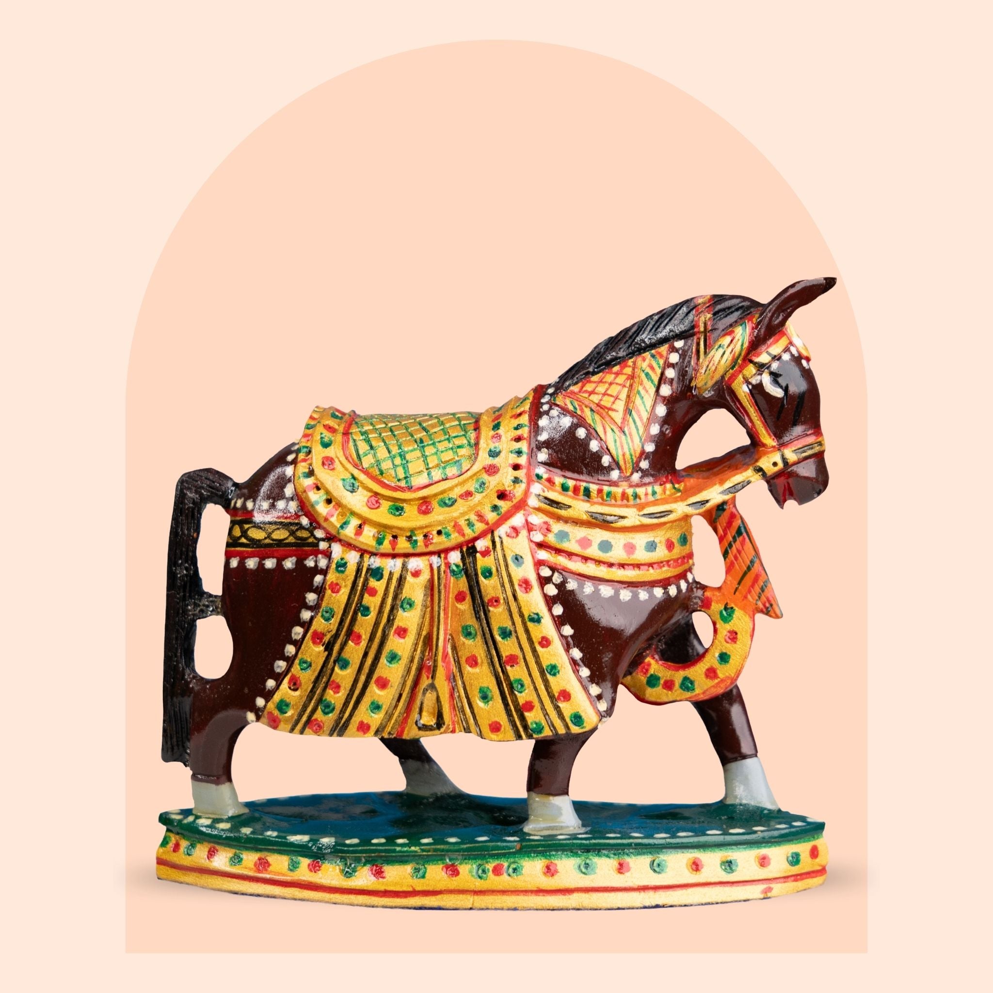 Hand-Painted Dark Wood Horse Figurine