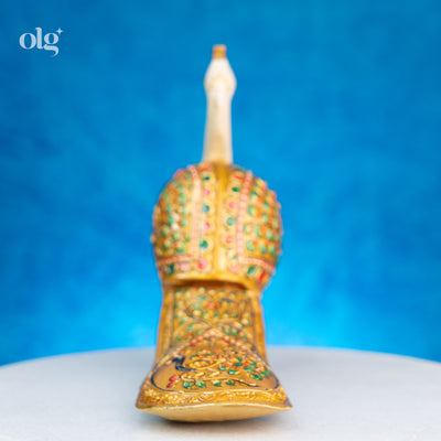 Hand-painted golden kadam wood peacock figurine