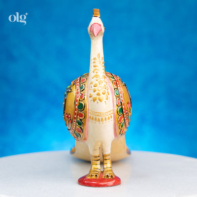 Hand-painted golden kadam wood peacock figurine