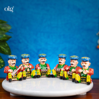 Hand-painted kadam wood Indian musician figurines set